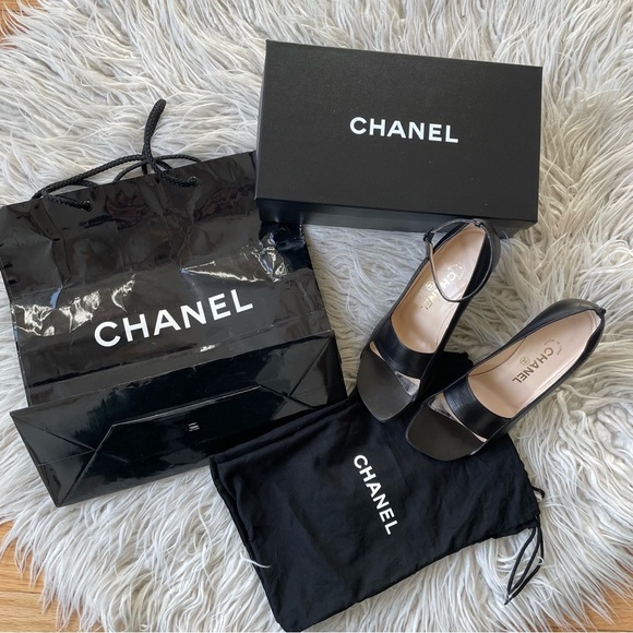 Chanel Vintage Slingback Classic Mary Jane Open Toe Lucite Nail Heel Shoes 36.5 - Picture 11 of 12